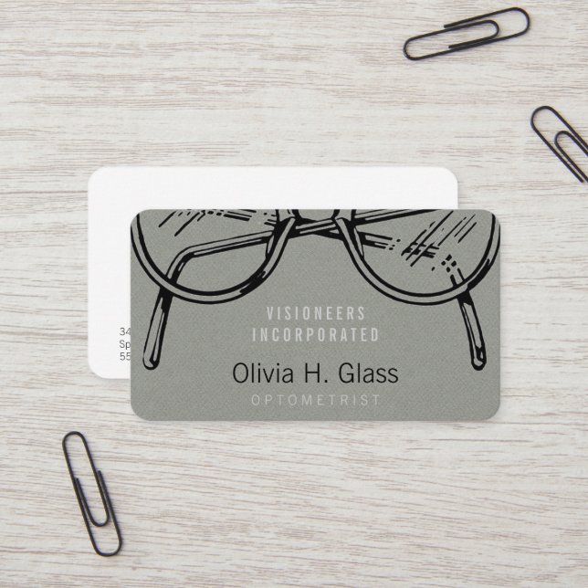 Spectacles Eyewear Gray Faux Flannel Business Card (Front/Back In Situ)