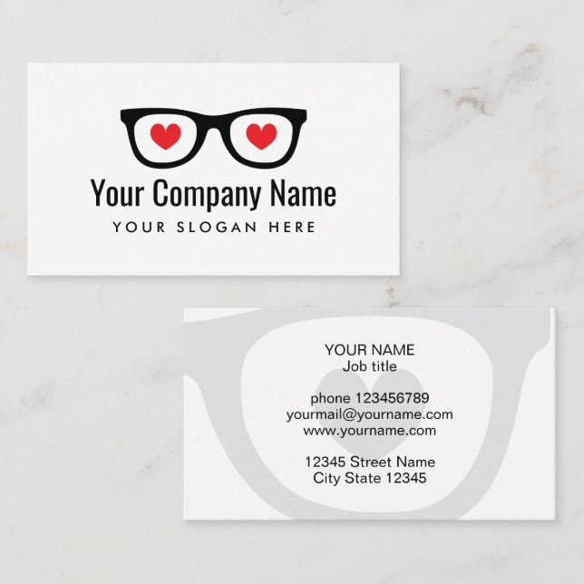 Spectacles with heart logo business card template (Front/Back)