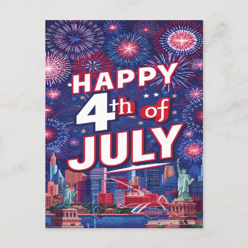 Spectacular 4th of July Fireworks Celebration Holiday Postcard