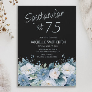 Spectacular 75 Dusty Blue White Floral Black Invitation