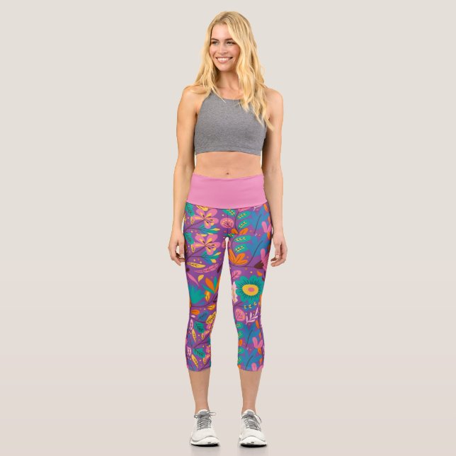 Spectacular Exotic Floral Capri Leggings (Front)