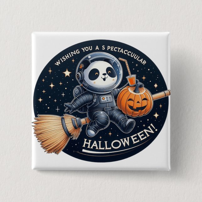 Spectacular Halloween with a Bamboo-Broom Panda  Button (Front)