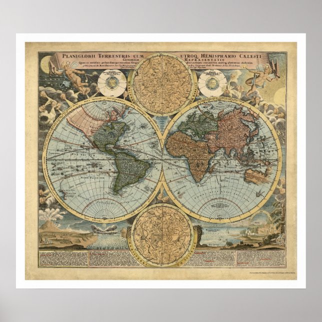 Spectacular Map of the World by Homann 1716 Poster (Front)
