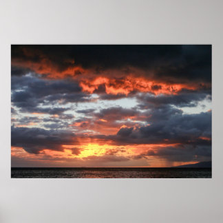 Spectacular Maui sunset with vivid sun rays poster