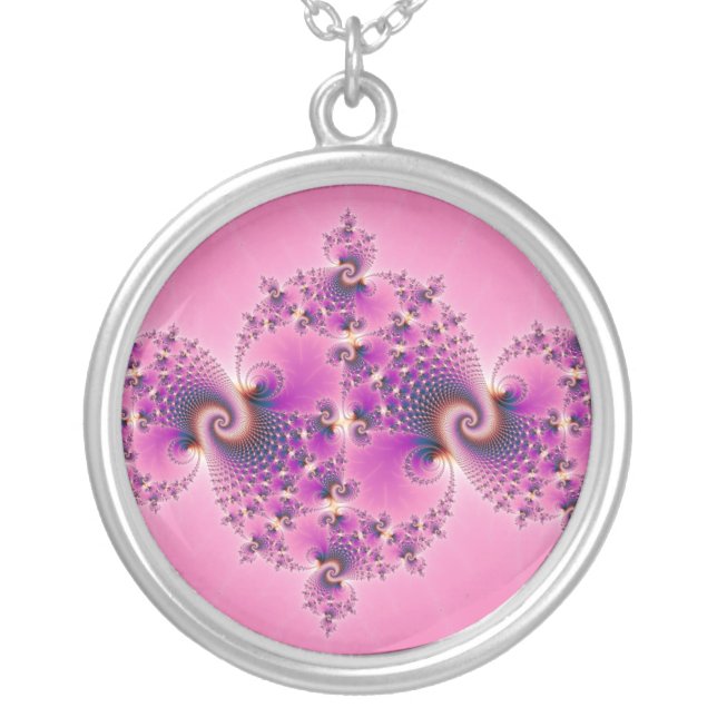 Spectacular Pink - Fractal Silver Plated Necklace (Front)