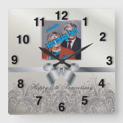 Spectacular Silver Wedding Anniversary Attractive Square Wall Clock