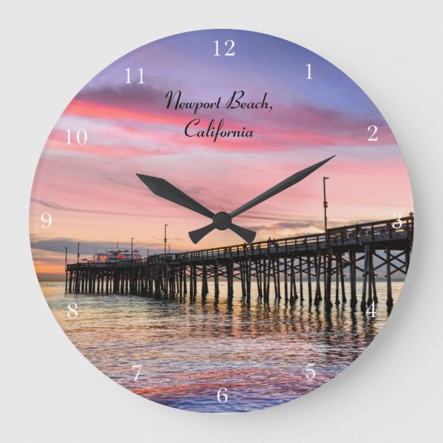 Spectacular Sunset at Newport Beach Large Clock (Front)