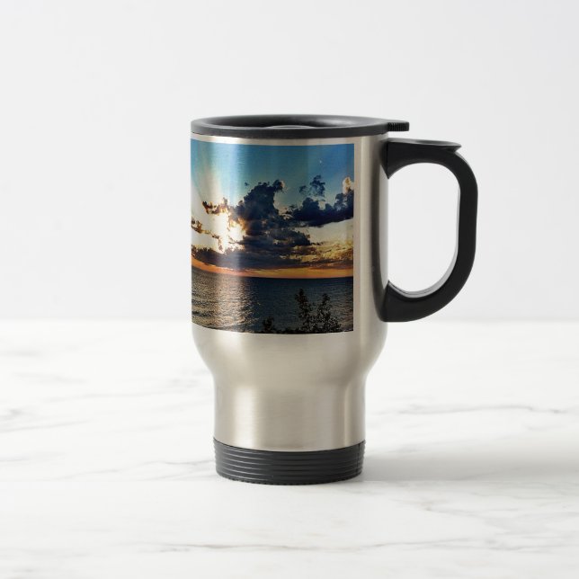 Spectacular sunset over Lake Michigan Travel Mug (Right)