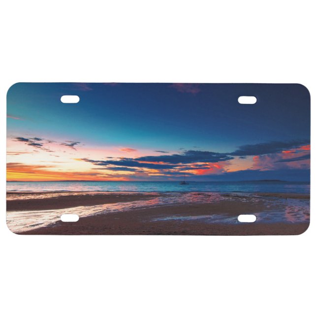 Spectacular Tropical Ocean Beach Sunset License Plate (Front)