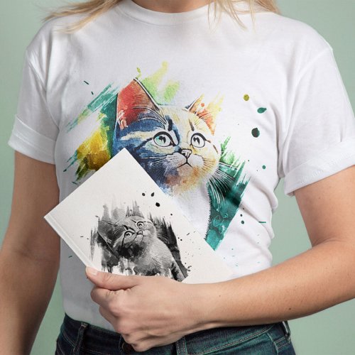 Spectacular watercolor Cat portrait T_shirt 