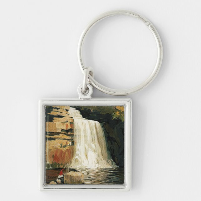 Spectators Climb on Waterfall Railway Poster Keychain (Front)