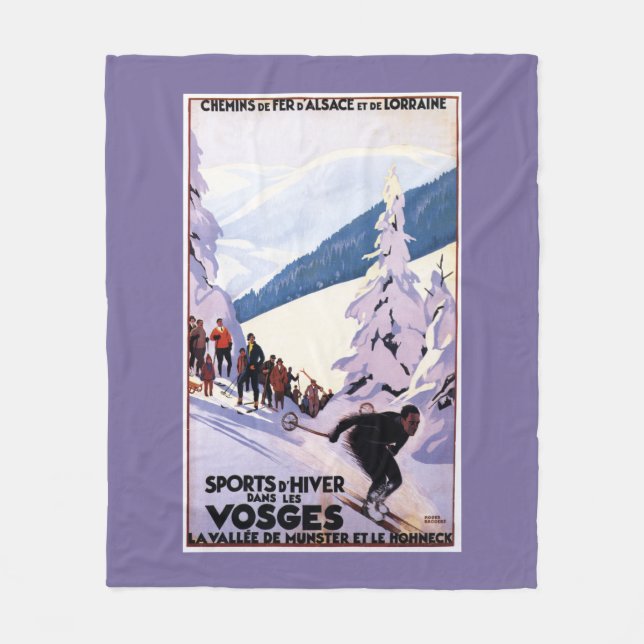 Spectators Watching Skier Poster Fleece Blanket (Front)