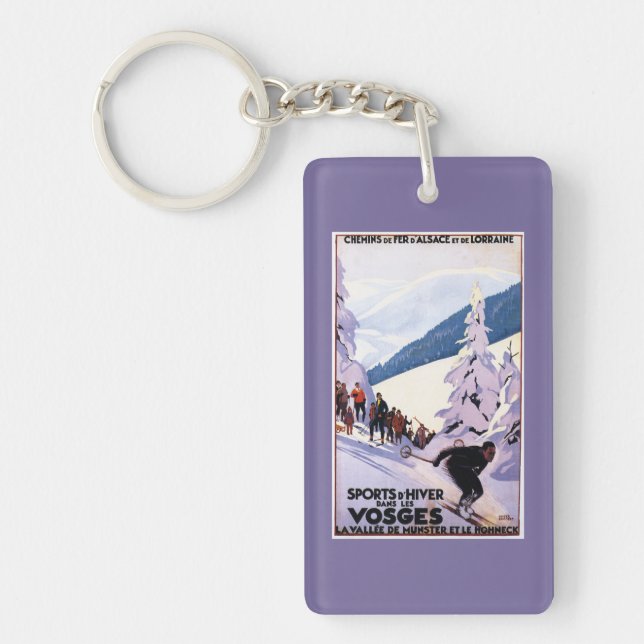 Spectators Watching Skier Poster Keychain (Front)