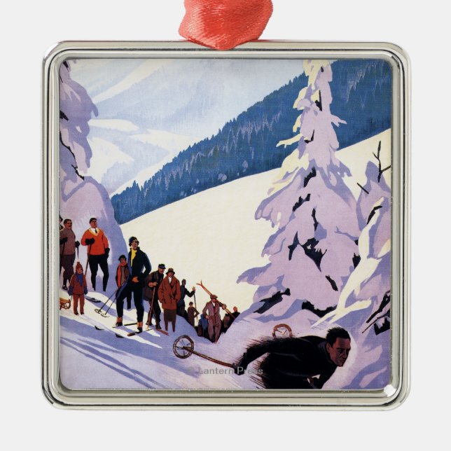 Spectators Watching Skier Poster Metal Ornament (Front)