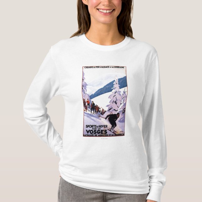 Spectators Watching Skier Poster T-Shirt (Front)
