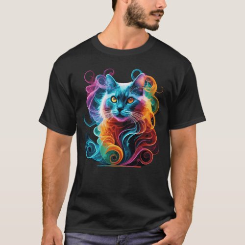 Spectral Anime Cat in Vibrant Smoke Explosion T_Shirt