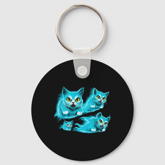 Spectral Cats Halloween Funny Flying Ghost Tee  Keychain (Front)