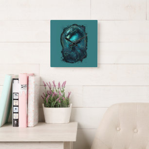 Spectral Coil Cyberpunk Serpent Dark Art Square Wall Clock