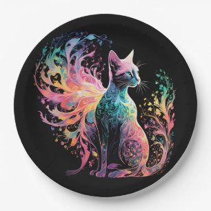Spectral Holographical Cat: A Prism of Elegance Paper Plates