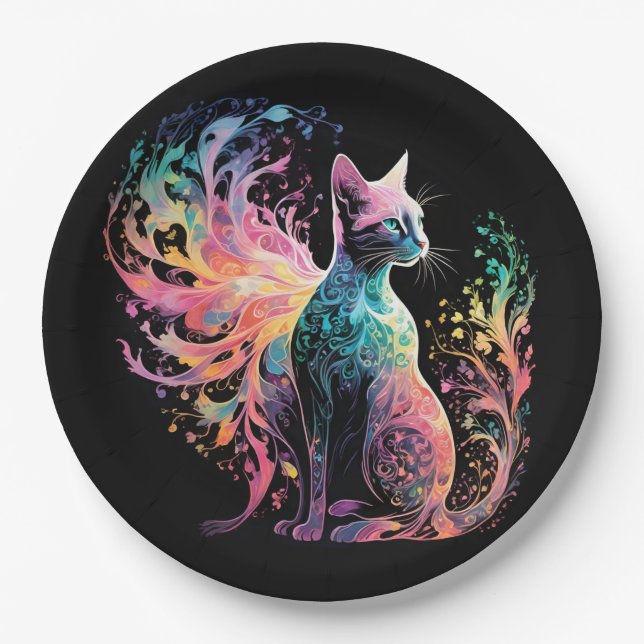 Spectral Holographical Cat: A Prism of Elegance Paper Plates (Front)