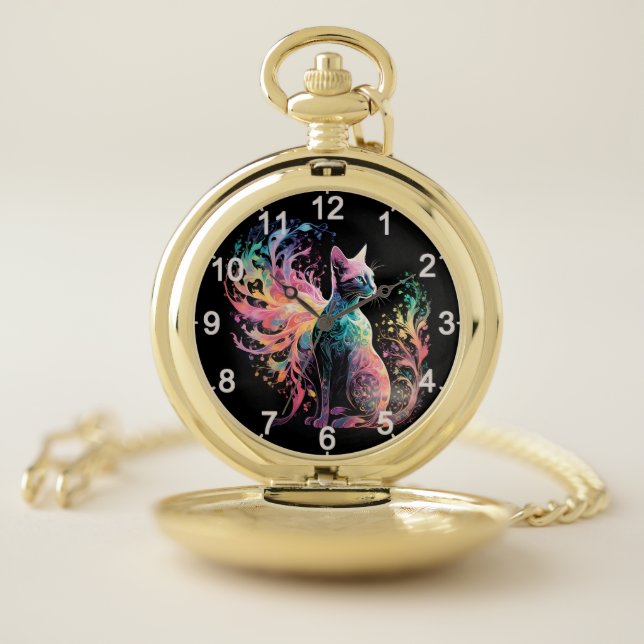 Spectral Holographical Cat: A Prism of Elegance Pocket Watch (Inside)