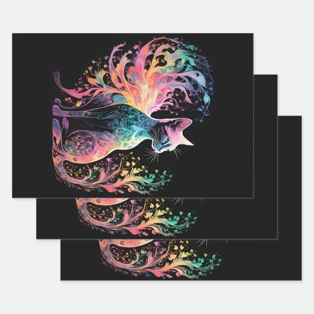 Spectral Holographical Cat: A Prism of Elegance Wrapping Paper Sheets (Set)