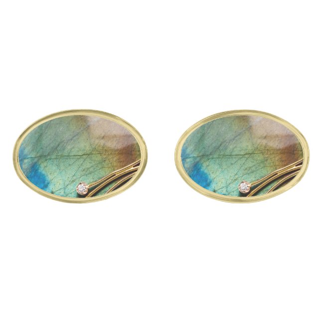 Spectrolite Stone Print Gold Finish Cufflinks (Front)