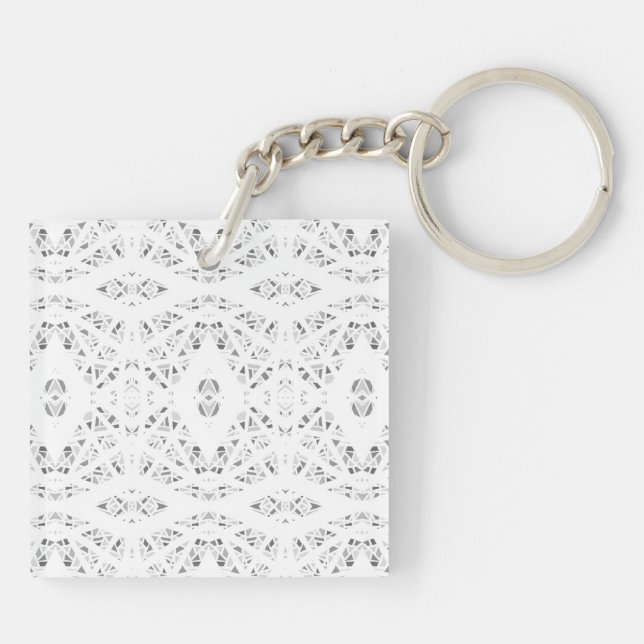 Spectroscopic Gray White Abstract Gouache Art Keychain (Back)