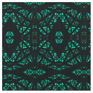 Spectroscopic Green Black Abstract Gouache Art Fabric