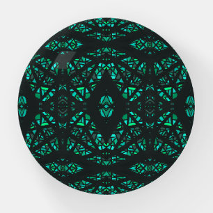 Spectroscopic Green Black Abstract Gouache Art Paperweight