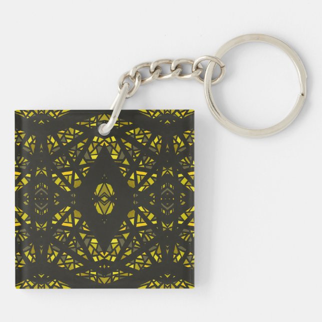 Spectroscopic Yellow Black Abstract Gouache Art Keychain (Back)