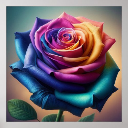 Spectrum Bloom _ Vivid Rainbow Rose Poster