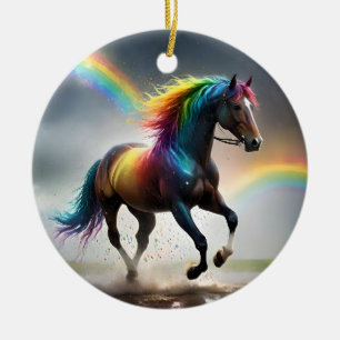Spectrum of Grace: Rainbow Horse Beneath Rainbows Ceramic Ornament