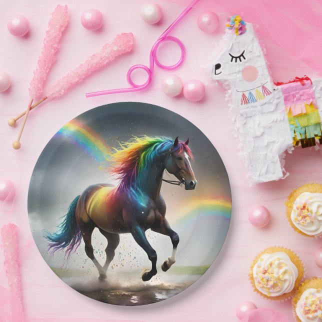 Spectrum of Grace: Rainbow Horse Beneath Rainbows Paper Plates (Party)
