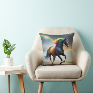 Spectrum of Grace: Rainbow Horse Beneath Rainbows Throw Pillow