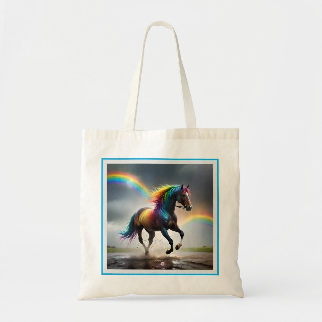 Spectrum of Grace: Rainbow Horse Beneath Rainbows Tote Bag (Front)