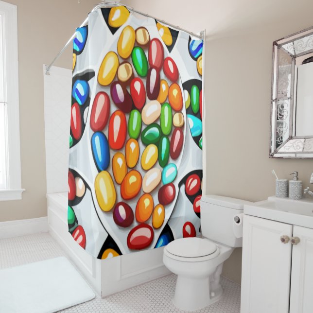 Spectrum of Sweetness: Jelly Beans in Technicolor  Shower Curtain (In Situ)