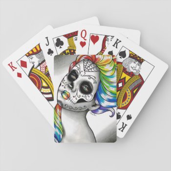 Spectrum Series - Rainbow Sugar Skull Girl Playing Cards by NeverDieArt at Zazzle