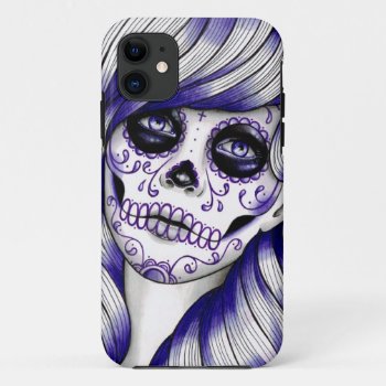 Spectrum Series - Violet Sugar Skull Girl Iphone 11 Case by NeverDieArt at Zazzle