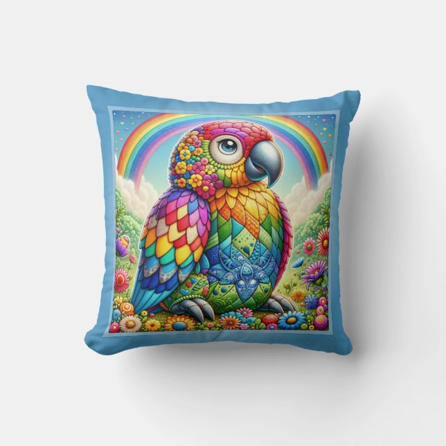 Spectrum Splendor Parrot Throw Pillow (Front)