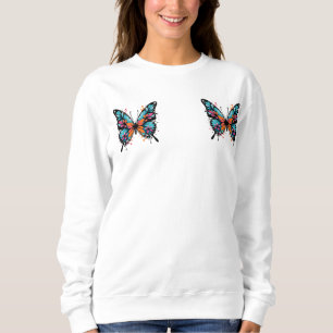 Spectrum Wings – Abstract Floral Butterfly Design Embroidered Sweatshirt