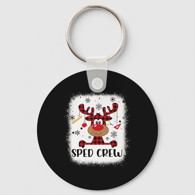 Sped Crew Buffalo Plaid Reindeer Santa Hat Christm Keychain (Front)
