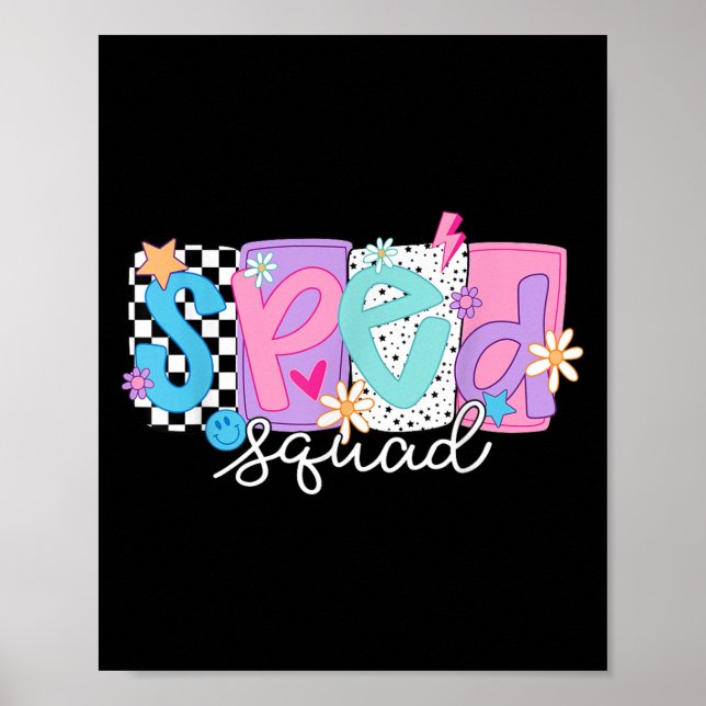 Sped Teacher Squad Floral Special Education Back T Poster (Front)