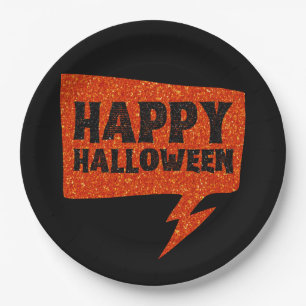 Speech Bubble Glitter Happy Halloween Paper Plates