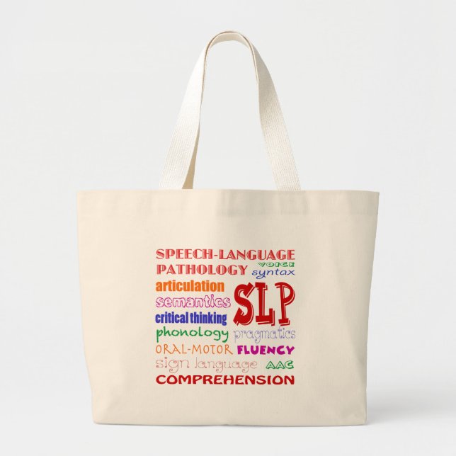 Speech Language Pathologist Colorful Fun Font Large Tote Bag (Front)
