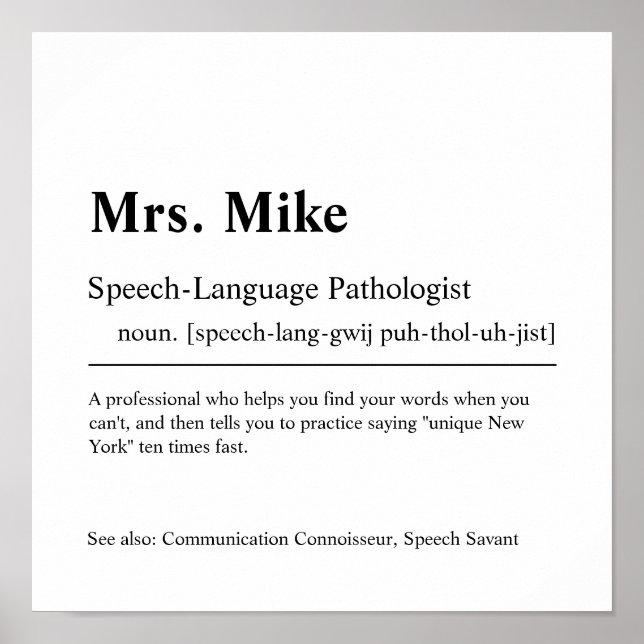 Speech-Language Pathologist Personalized Gift Poster (Front)
