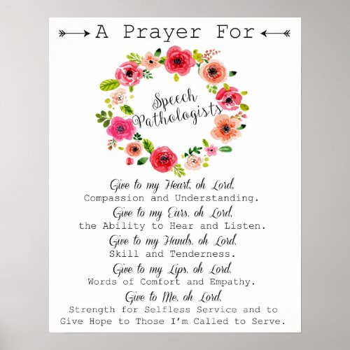 Speech Language Pathologist Prayer Art Poster