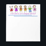 Speech-Language Pathologist's Notepad<br><div class="desc">Heading "a note from the speech-language pathologist",  this colorful notepad features this fun,  whimsical design on each page but plenty of room for writing.  Personalize with a name at no additional charge by clicking on the customize button.  This product uses nice,  quality paper and makes a wonderful gift.</div>