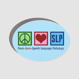 Speech Language Pathology Peace Love SLP Blue Car Magnet