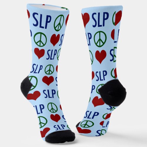 Speech Language Pathology Peace Love SLP Socks